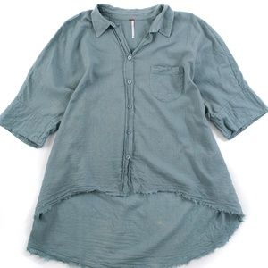 Free People Oversized Short-Sleeve Button Down Blue Size XS